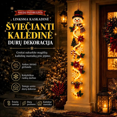 Šviečianti kalėdinė kabinama durų dekoracija