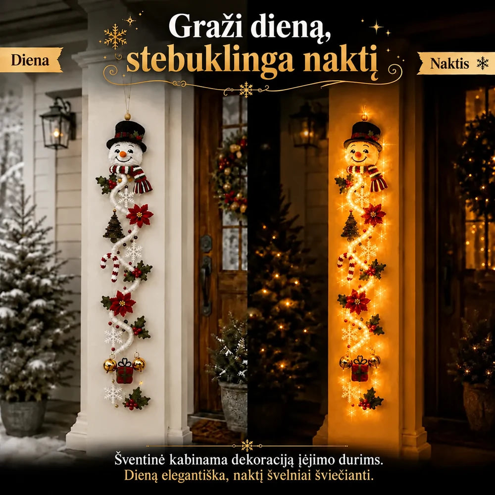 Šviečianti kalėdinė kabinama durų dekoracija