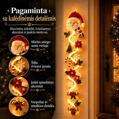 Šviečianti kalėdinė kabinama durų dekoracija