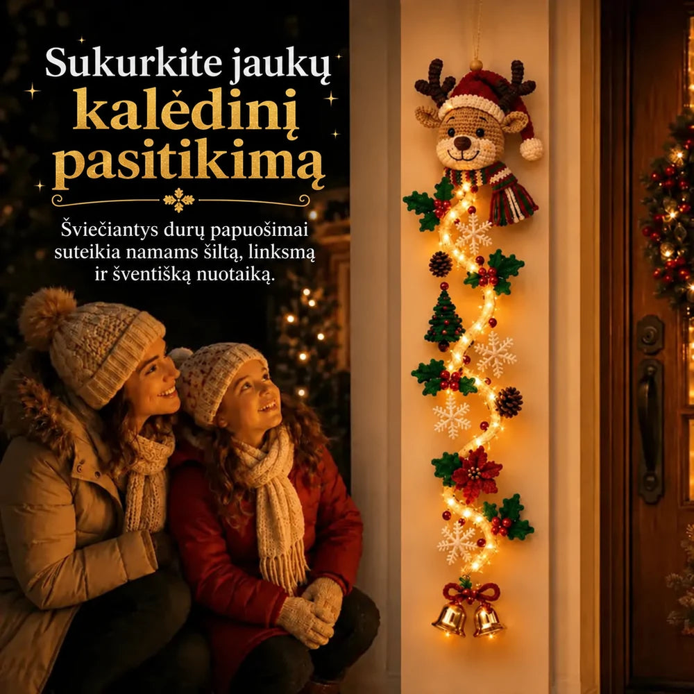 Šviečianti kalėdinė kabinama durų dekoracija