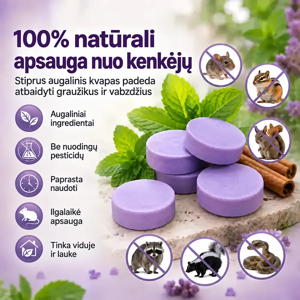 Natūralūs kvapnūs atbaidantys rutuliukai nuo kenkėjų ir graužikų