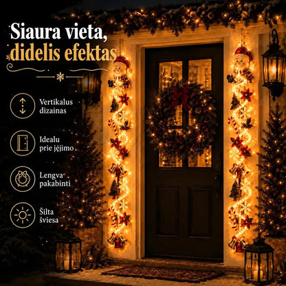 Šviečianti kalėdinė kabinama durų dekoracija