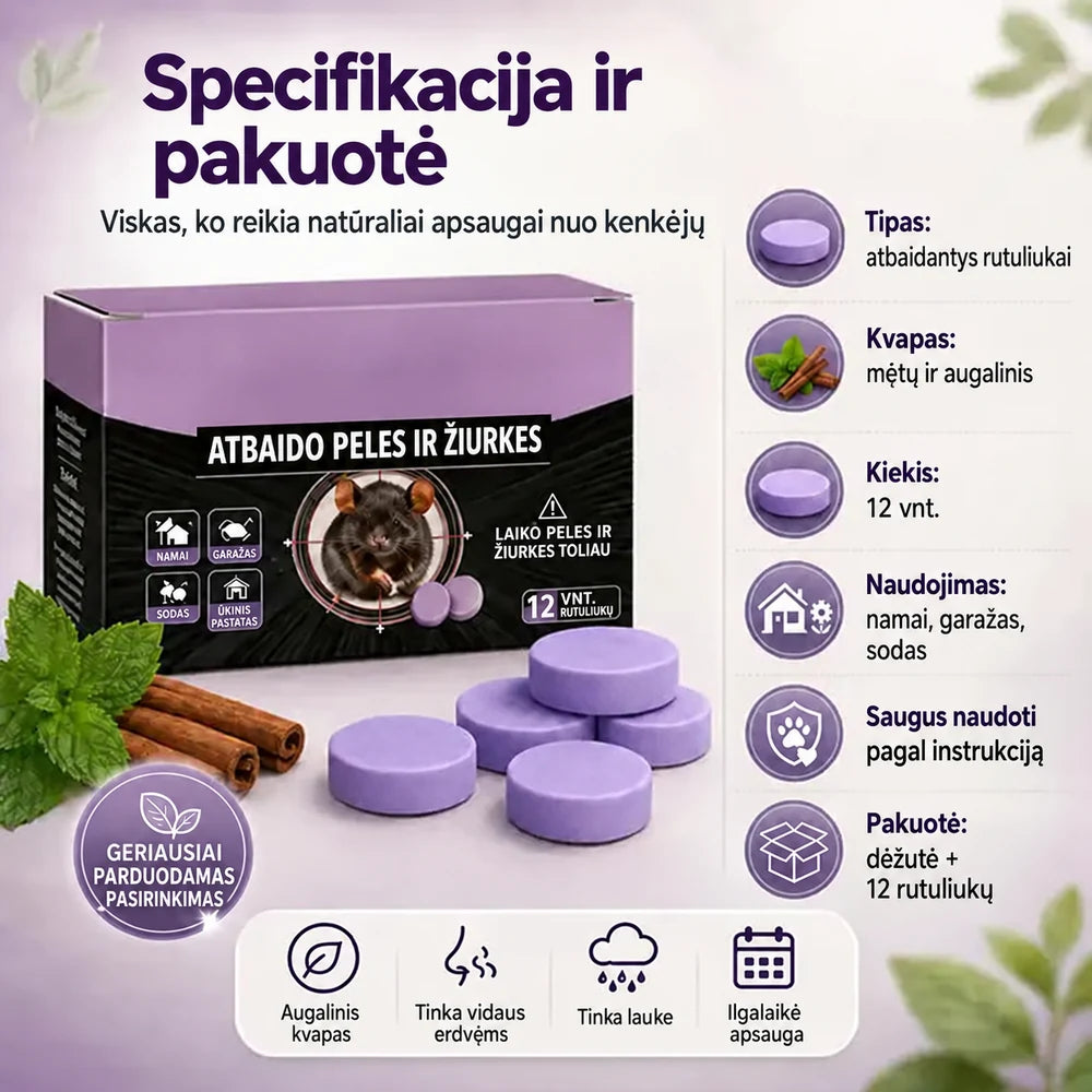 Natūralūs kvapnūs atbaidantys rutuliukai nuo kenkėjų ir graužikų