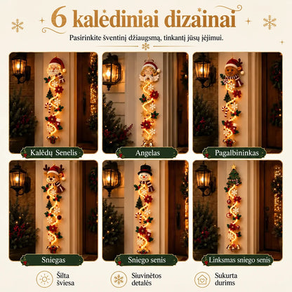 Šviečianti kalėdinė kabinama durų dekoracija