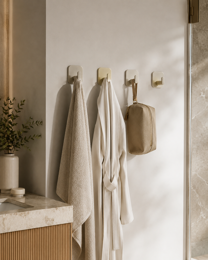 qevrinio Adhesive Utility Hooks shown in a real home setting