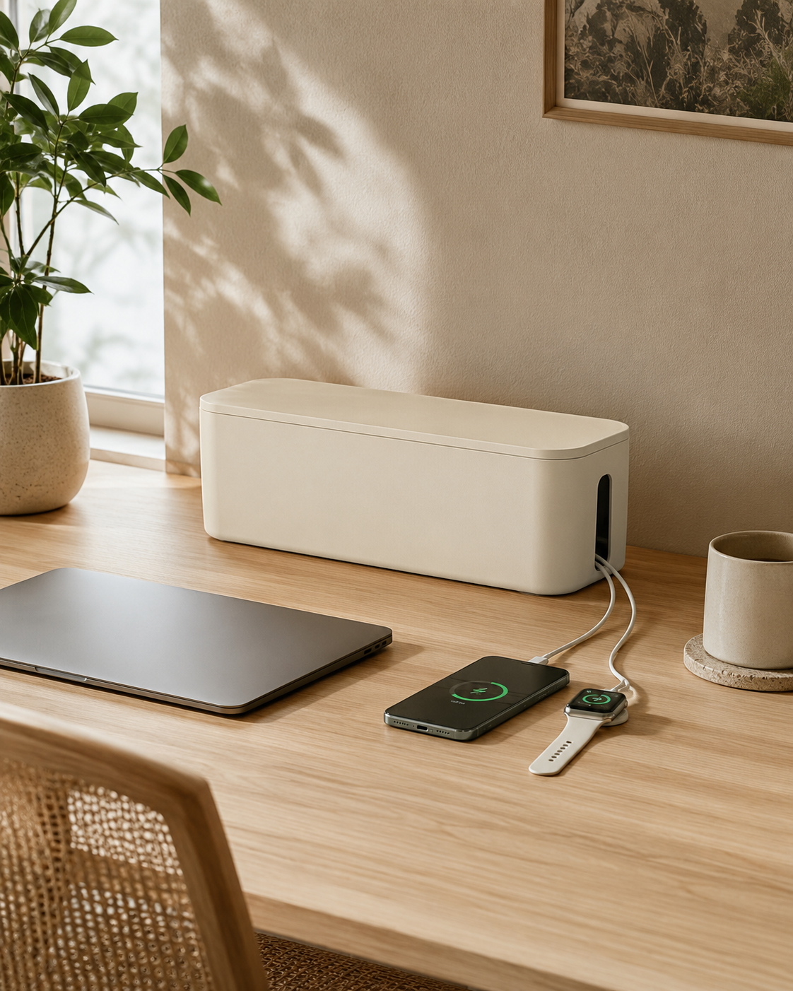 qevrinio Cable Management Box shown in a real home setting