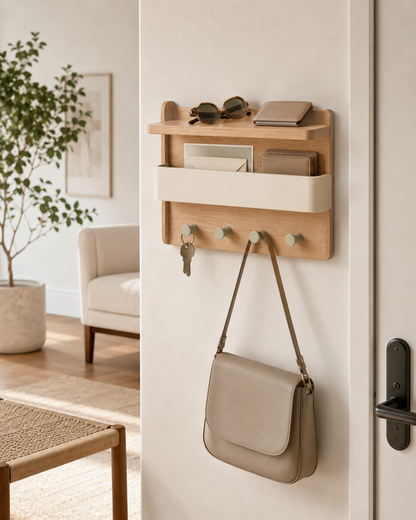 qevrinio Entryway Wall Organizer shown in a real home setting